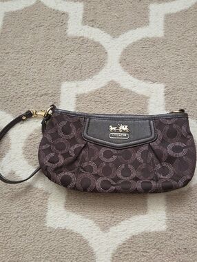 Coach Dark Brown Signature Wristlet with Gold Hardware